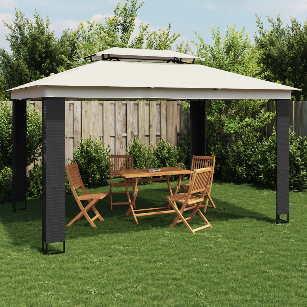 VidaXL Pavillon mit Doppeldach 3,94 x 2,96 m cremefarbener Stahl