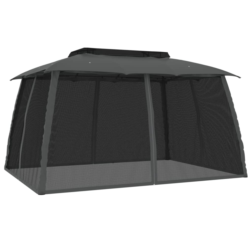 Vidaxx Pavillon mit Gitterwänden und Doppeldach 3,93x2,93 m Stahl Anthrazit