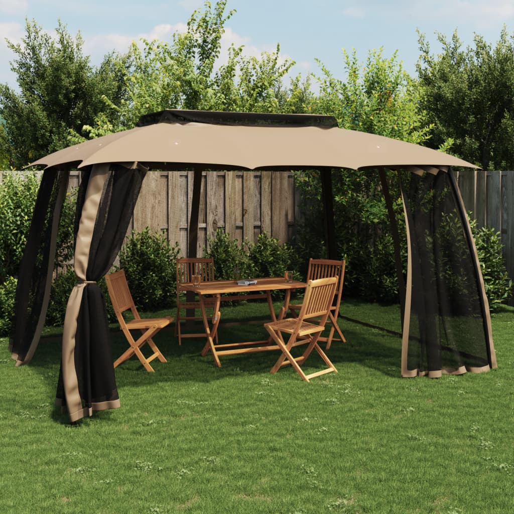 Vidaxx Pavillon-Seitenwände aus Mesh und Doppeldach 3,93x2,93 m Stahl Creme