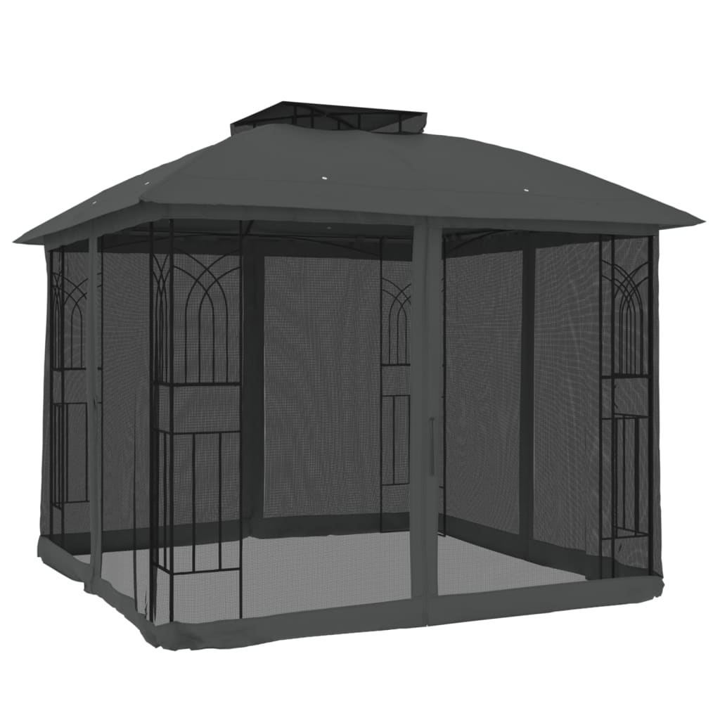 Vidaxx Pavillon mit Gitterwänden und Doppeldach 2,94x2,94 m Stahl Anthrazit