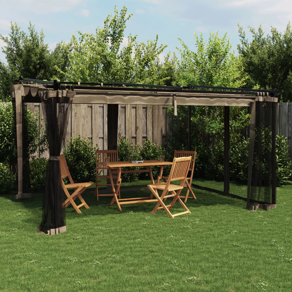Vidaxx Pavillon mit Seitenwänden aus Mesh 4x3 m Stahl Taupe