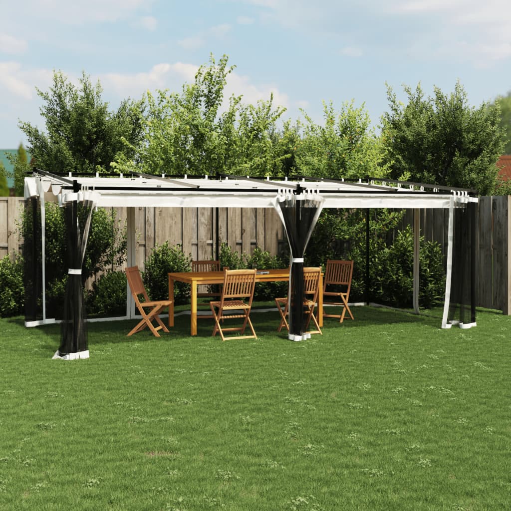 VidaXL Pavillon mit Netzseitenwänden 6x3 m aus cremefarbenem Stahl