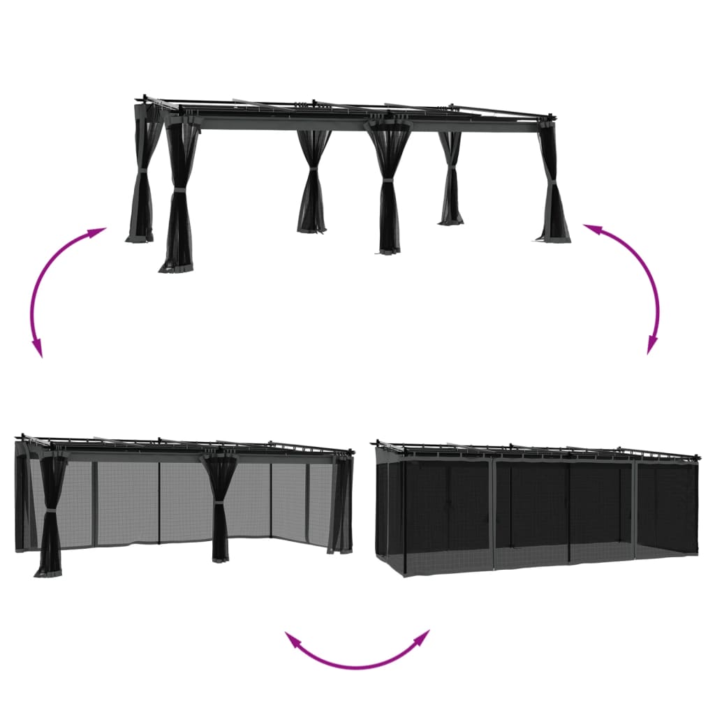 VidaXL Pavillon mit Netzseitenwänden 6x3 m Stahl Anthrazit