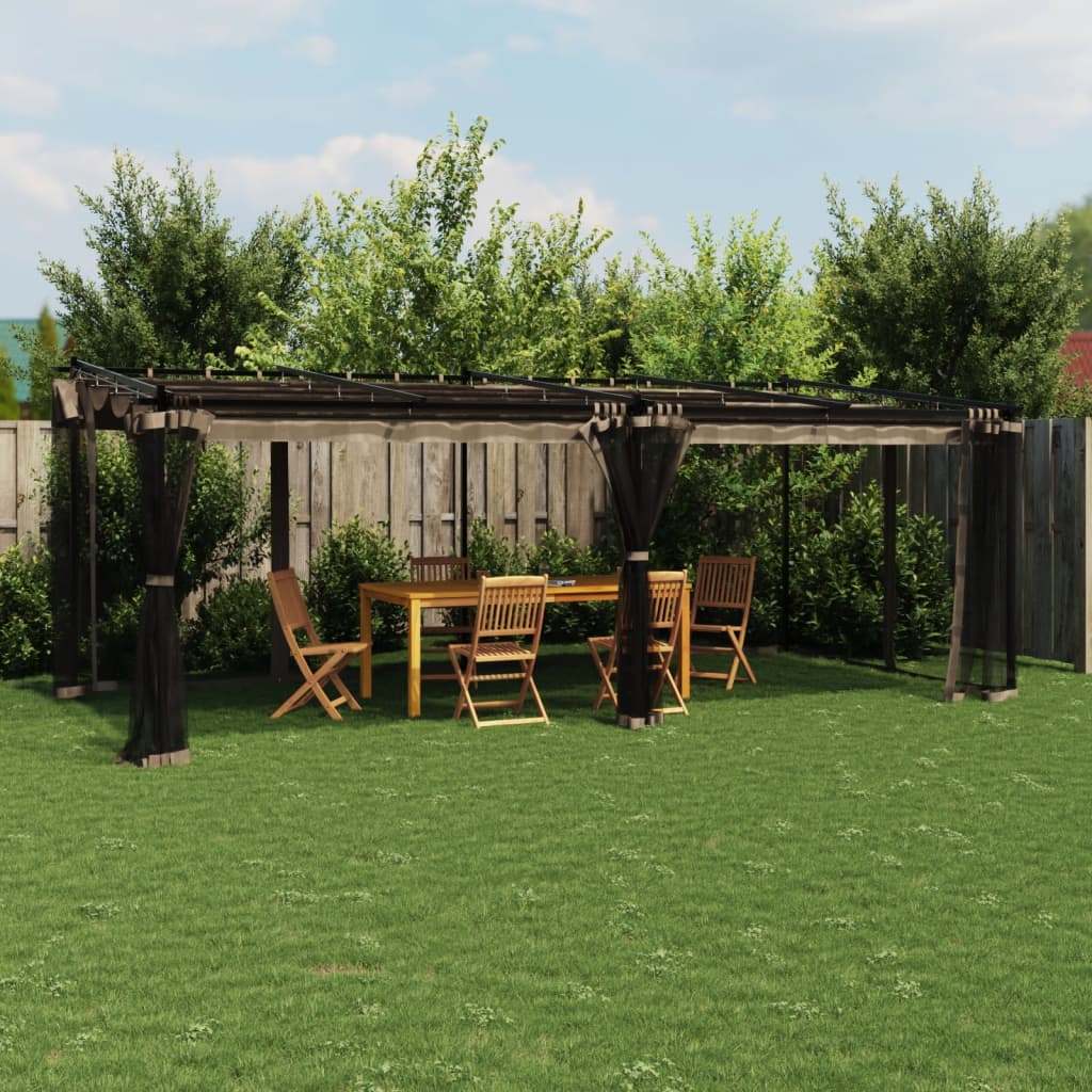 VidaXL Pavillon mit Netzseitenwänden 6x3 m Stahl Taupe