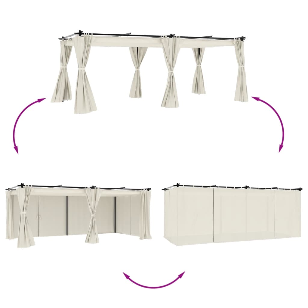 VidaXL Pavillon mit Vorhängen 6x3 m Stahl cremefarben