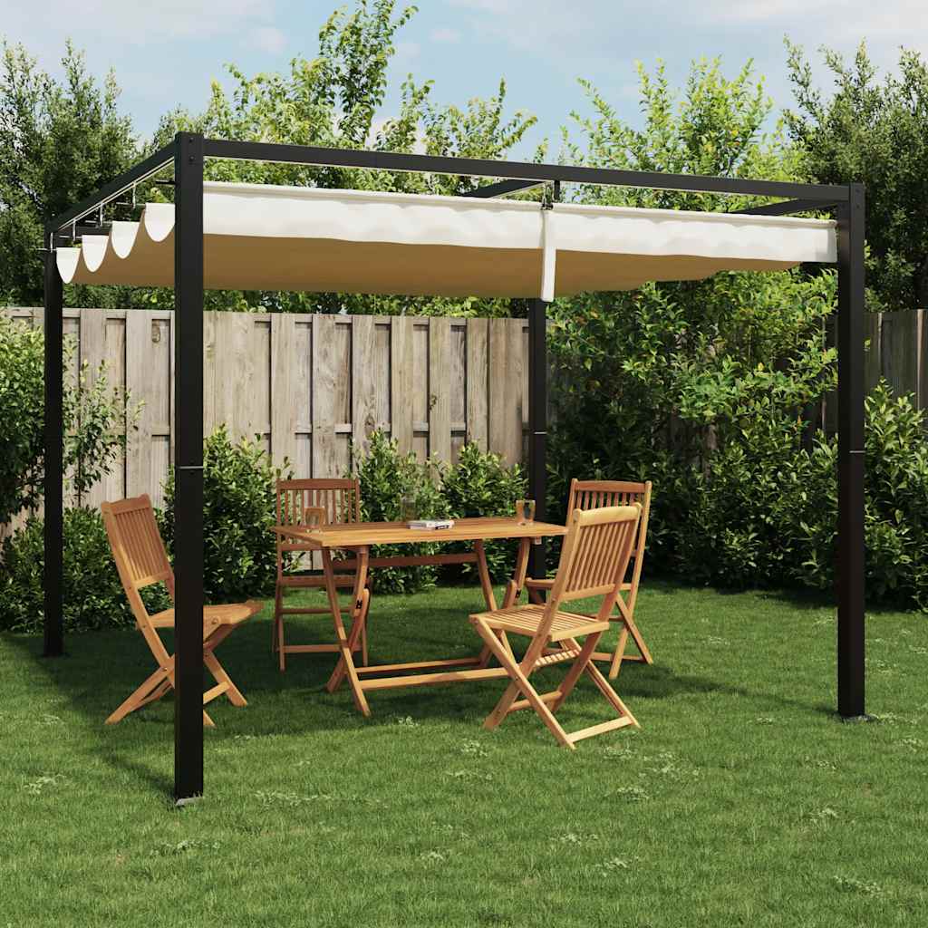 Vidaxx Pavillon mit ausfahrbarem Dach 3x3 m aus cremefarbenem Stahl