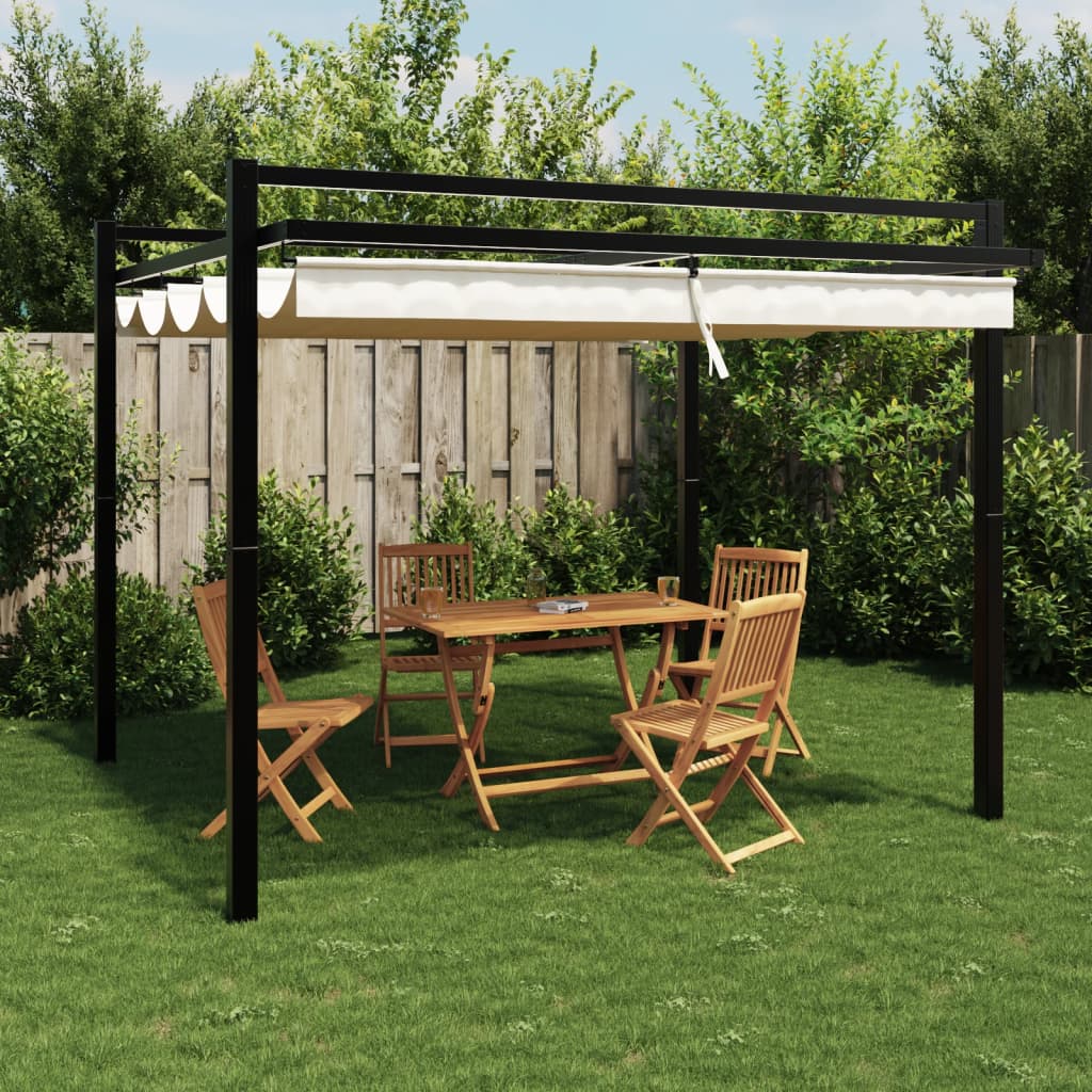 VidaXL Pavillon mit ausfahrbarem Dach 3x3 m Aluminium cremefarben