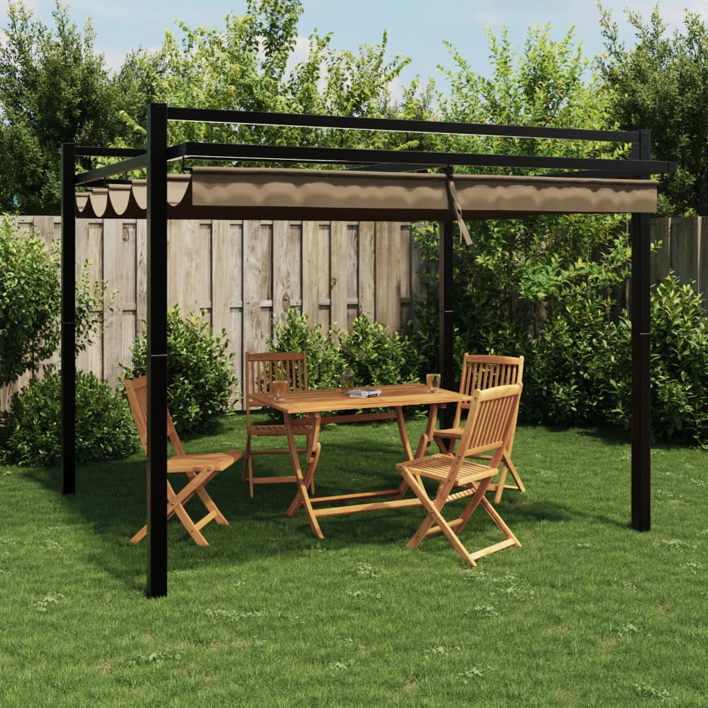 VidaXL Pavillon mit ausfahrbarem Dach 3x3 m Aluminium Taupe