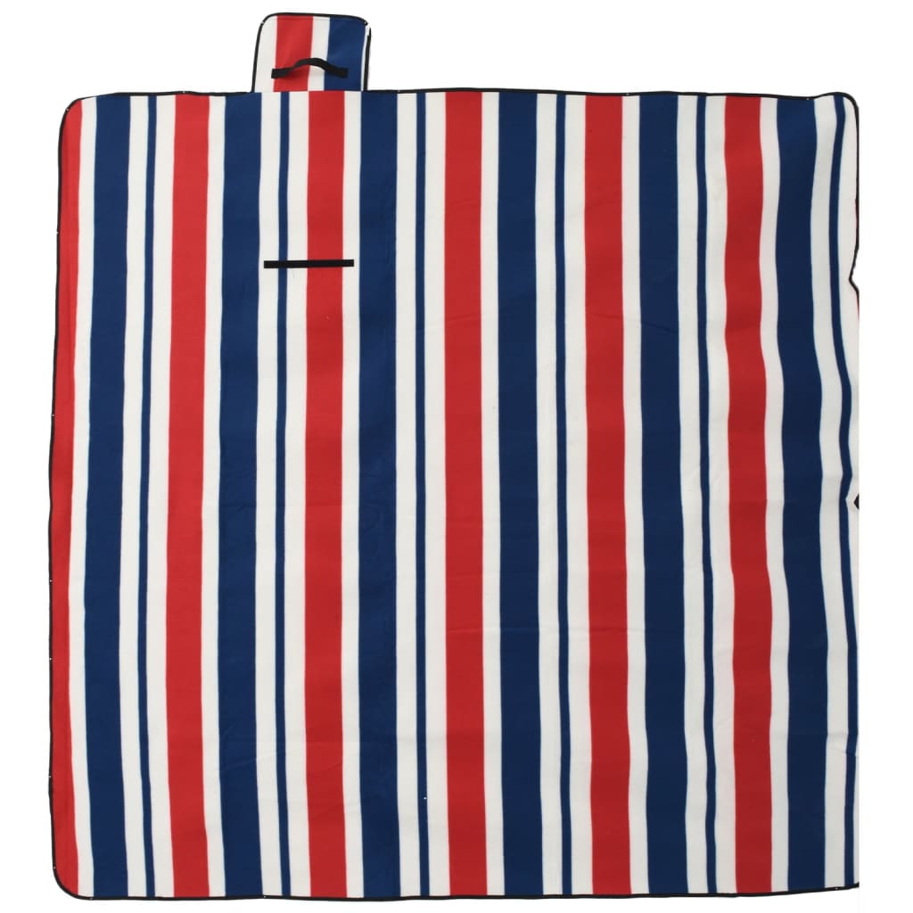 VidaXL Picknickdecke faltbar Streifen 200x200 cm Samt blau rot