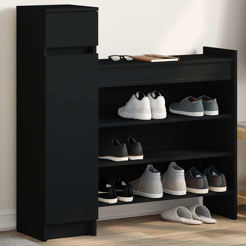 VidaXL Schuhschrank 100,5 x 28 x 100 cm, lackiertes Holz schwarz