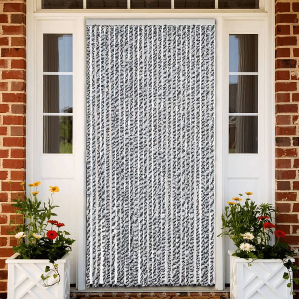 Vidaxx Fliegenvorhang 118x220 cm Chenille Grau und Schwarz und Weiß