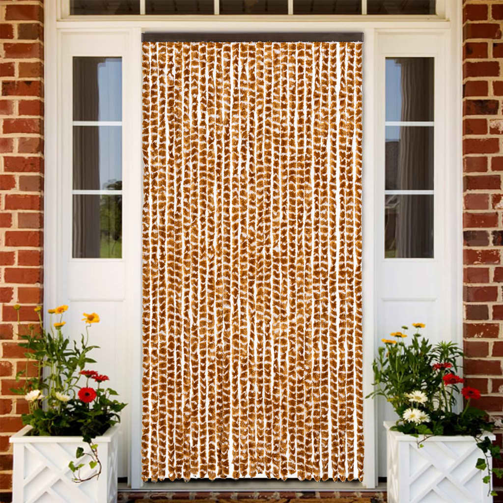 Vidaxx Fliegenvorhang 118x220 cm Chenille Ocker und Weiß