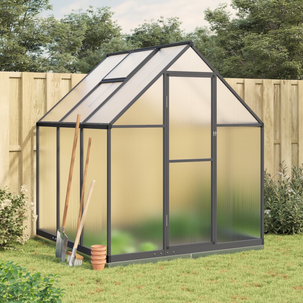VidaXL Gartengewächshaus mit Grundrahmen 169x169x202 cm, Farbe Aluminium Anthrazit