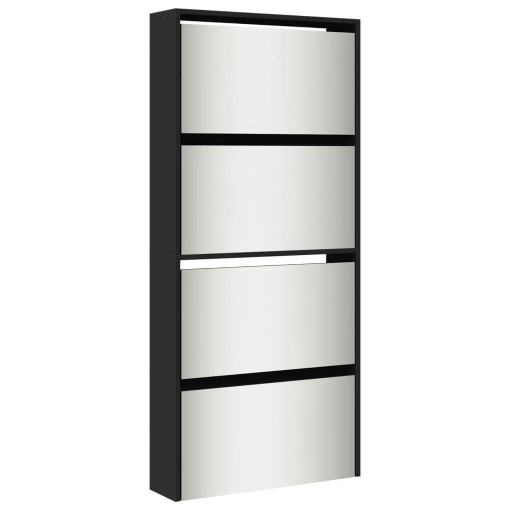 VidaXL Schuhschrank mit Spiegel 4-stöckig 63x17x134 cm schwarz