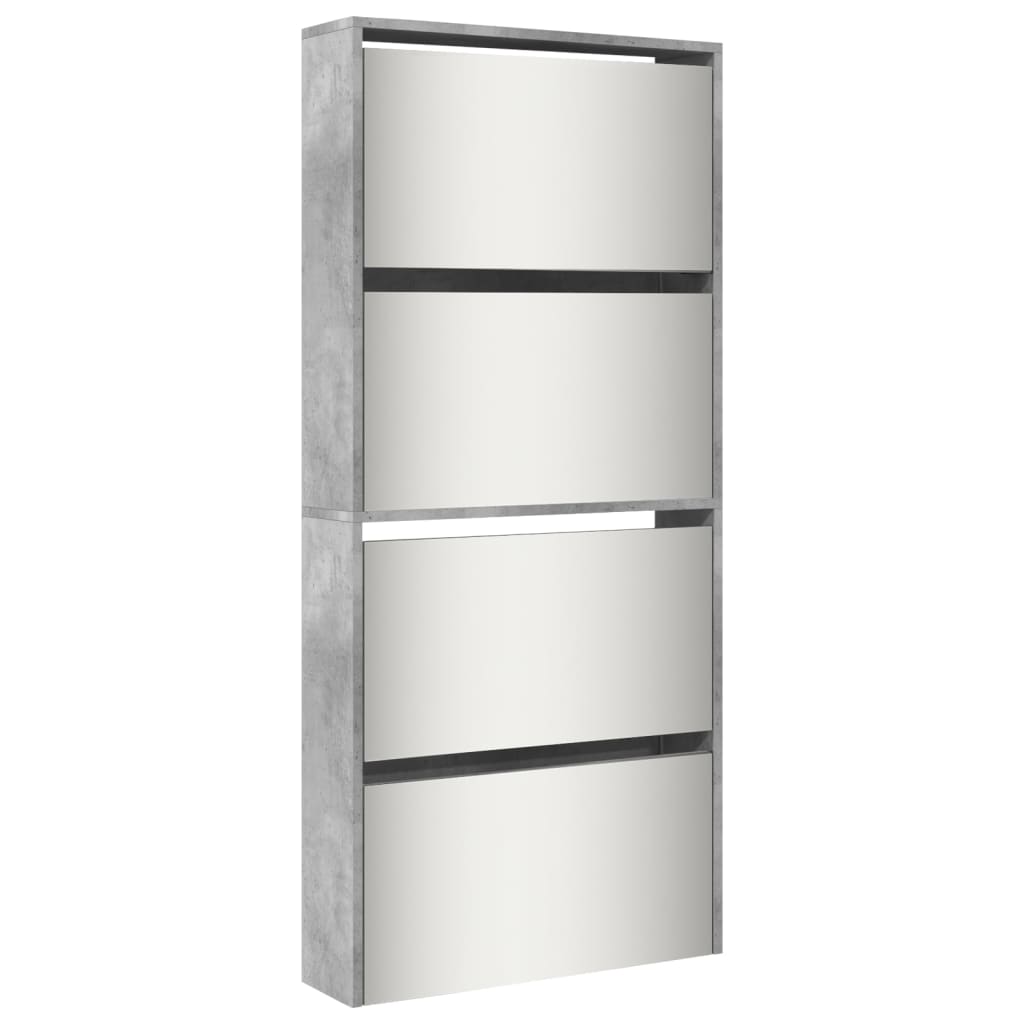 VidaXL Schuhschrank mit Spiegel 4-stöckig 63x17x134 cm Betongrau