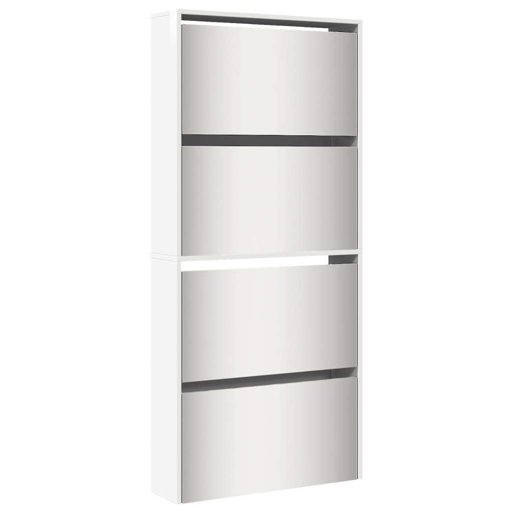 VidaXL Schuhschrank mit Spiegel 4-stöckig 63x17x134 cm Hochglanz-Weiß