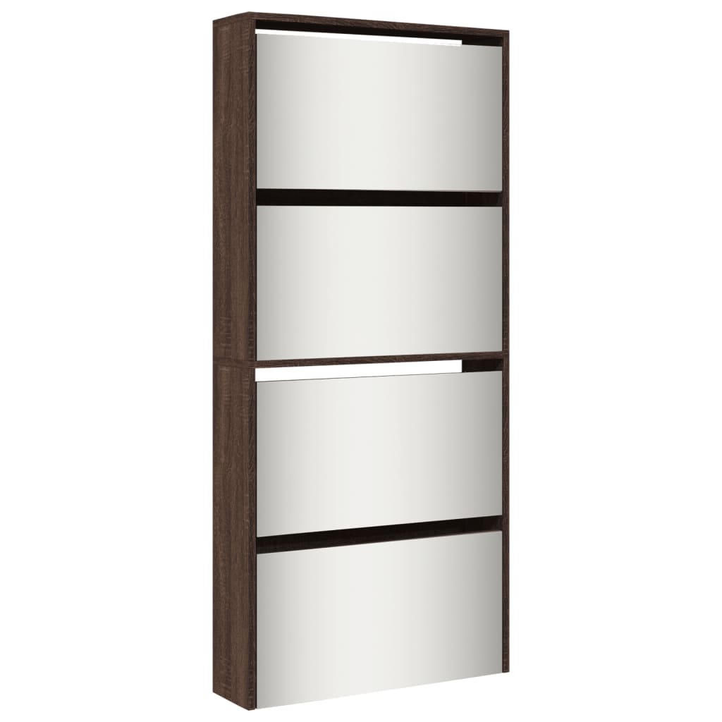 VidaXL Schuhschrank mit Spiegel, 4 Etagen, 63 x 17 x 134 cm, Farbe Eiche braun