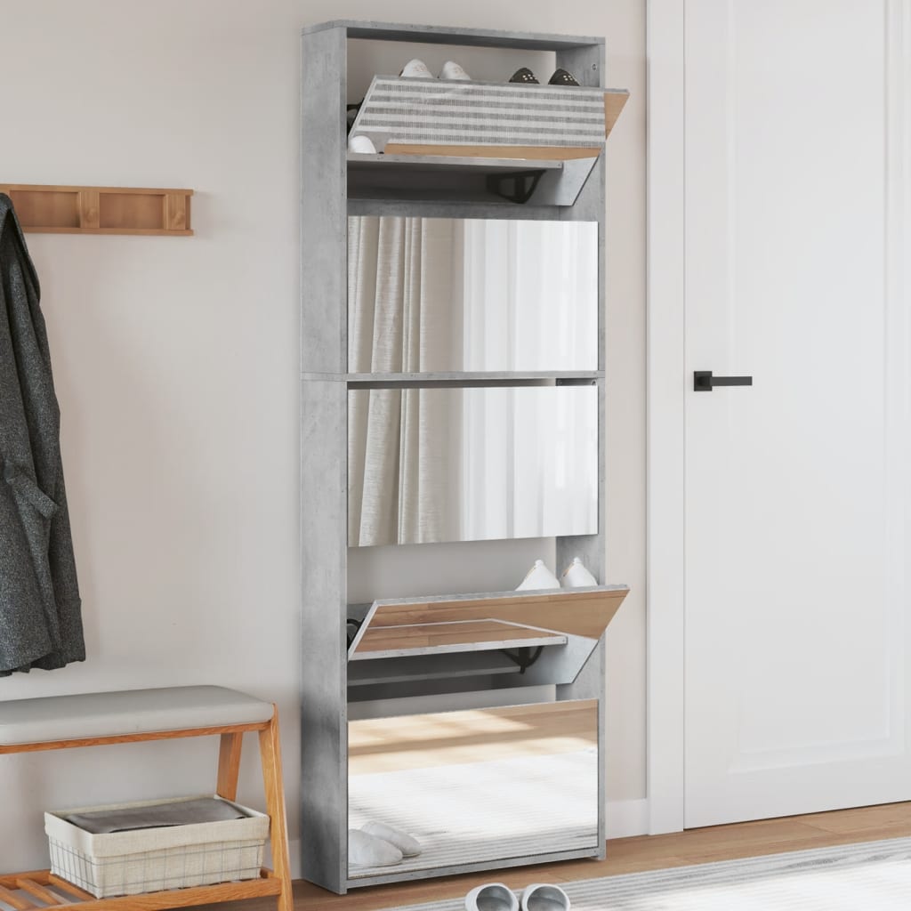 VidaXL Schuhschrank mit Spiegel 5-stöckig 63x17x169,5 cm Betongrau