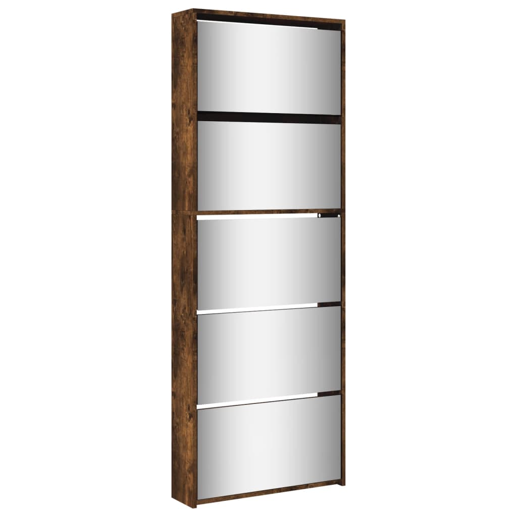 VidaXL Schuhschrank mit Spiegel 5-stöckig 63x17x169,5 cm Räuchereiche