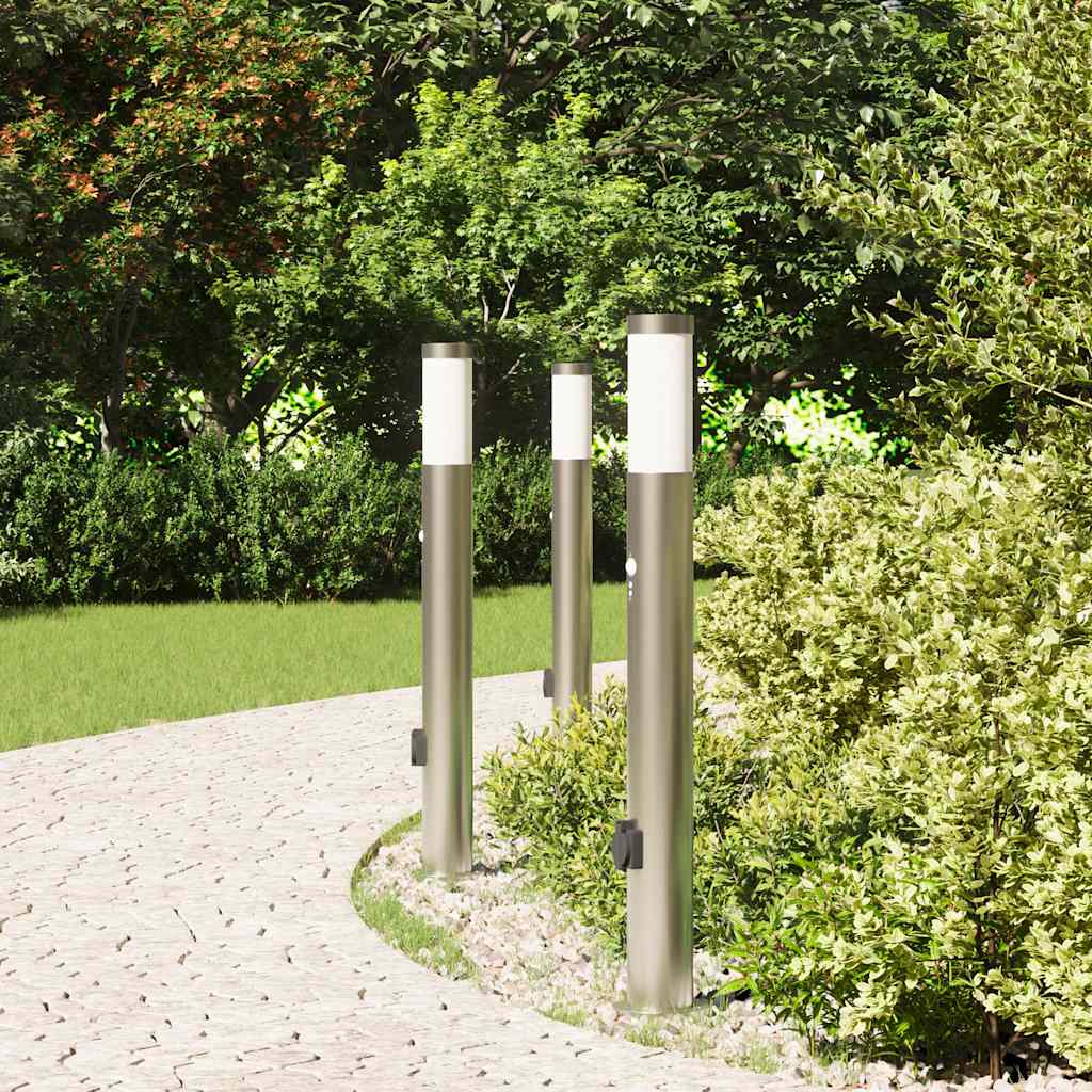 Vidaxx Pollerbeleuchtung mit Sensor und Steckdose 3 Stück 80 cm Edelstahl IP44