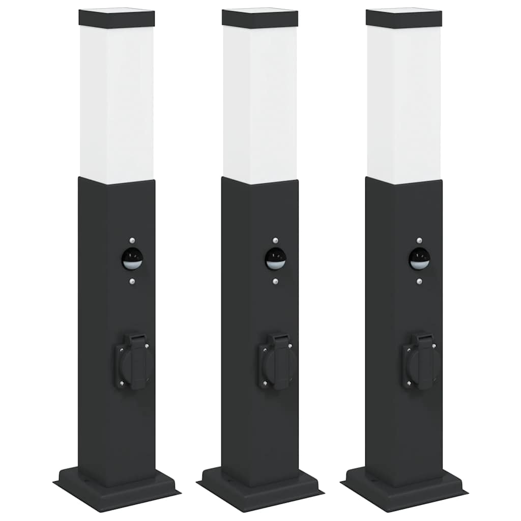 Vidaxx Pollerbeleuchtung mit Sensor und Steckdose 3 Stück 50 cm schwarz IP44
