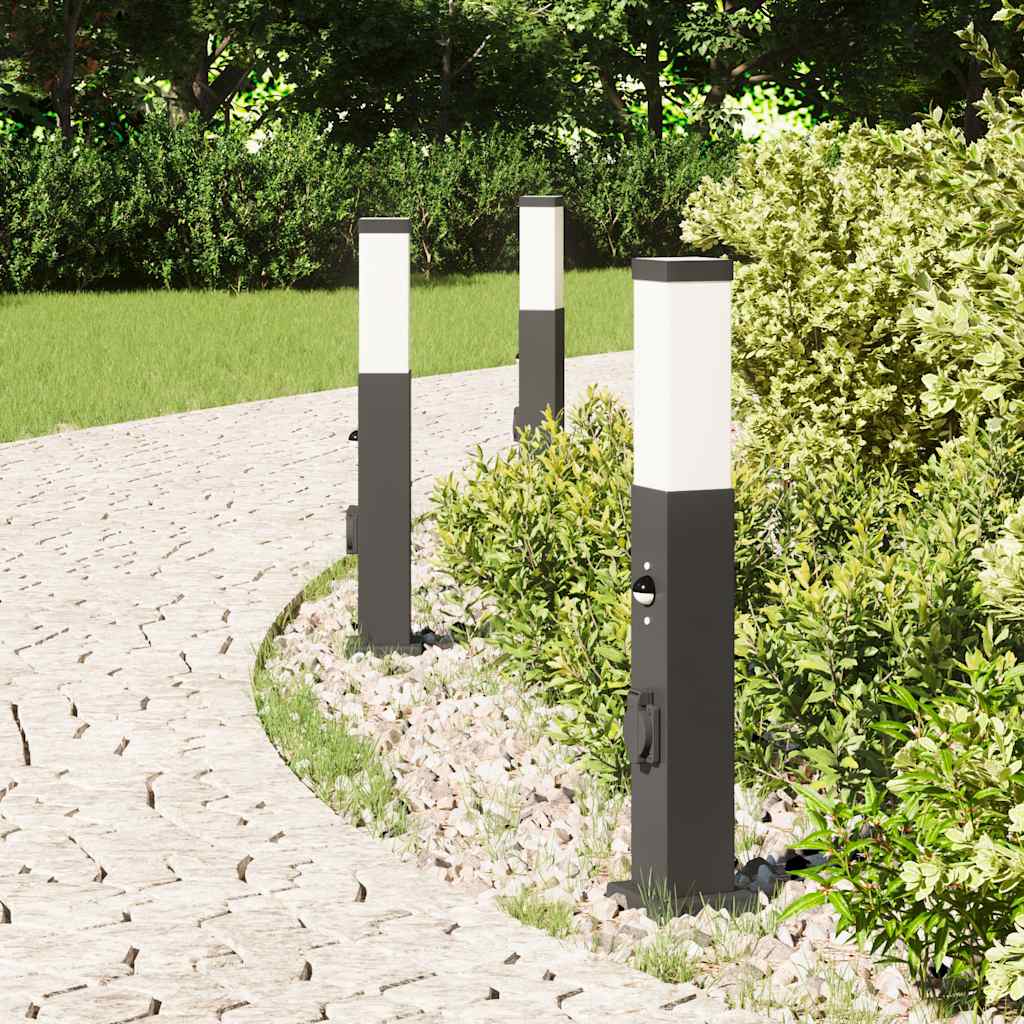 Vidaxx Pollerbeleuchtung mit Sensor und Steckdose 3 Stück 50 cm schwarz IP44