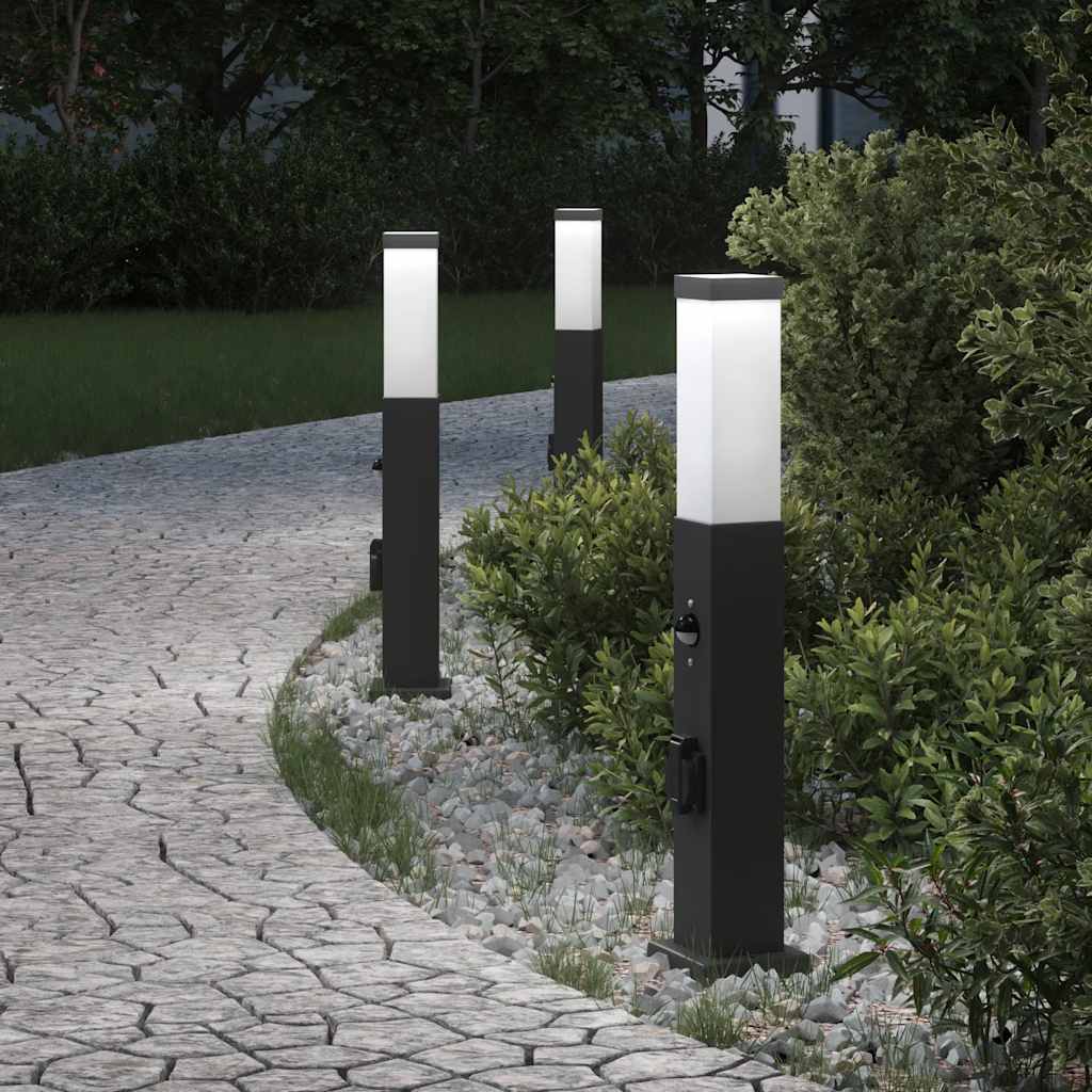 Vidaxx Pollerbeleuchtung mit Sensor und Steckdose 3 Stück 50 cm schwarz IP44