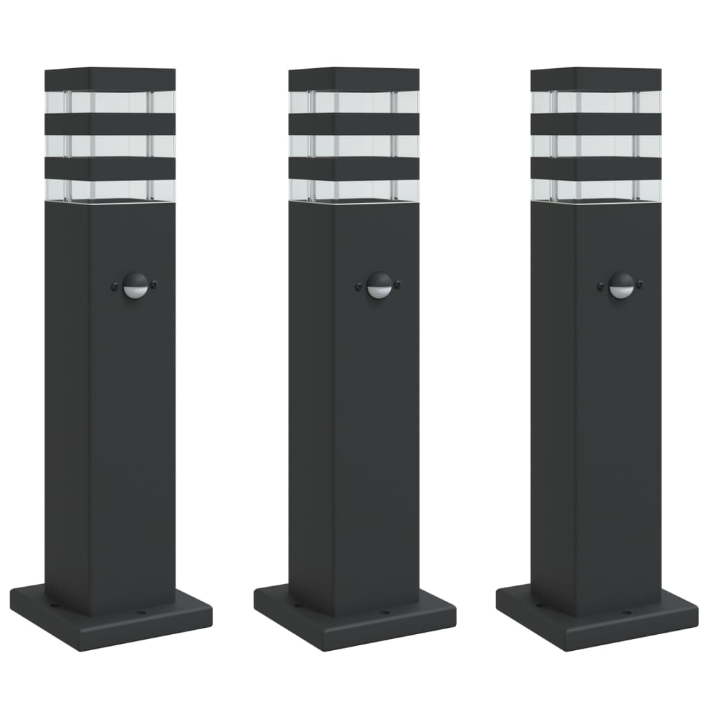 Vidaxx Außenstehleuchten 3 Stück mit Sensor 50 cm Aluminium schwarz
