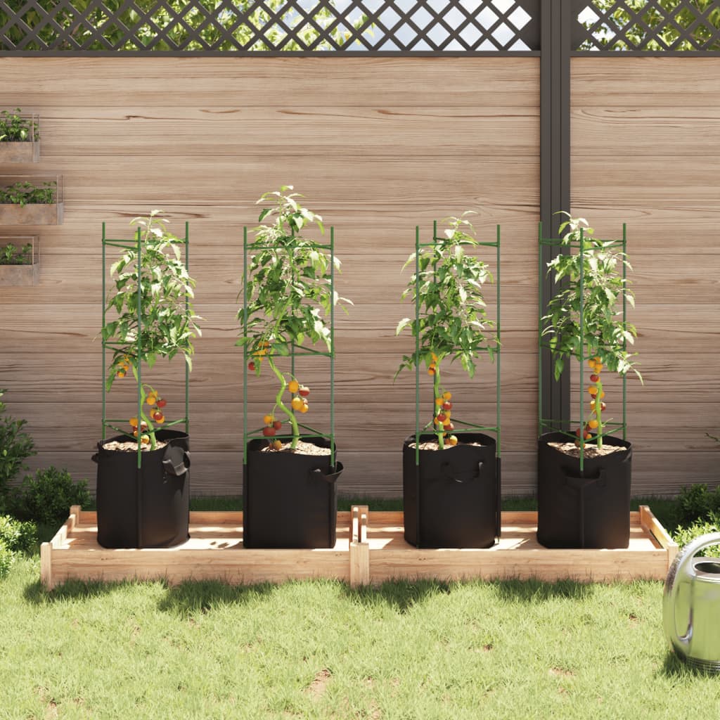 VidaXL Tomatenkäfige mit Pflanzbeutel 4 Stück 116 cm Stahl und Polypropylen