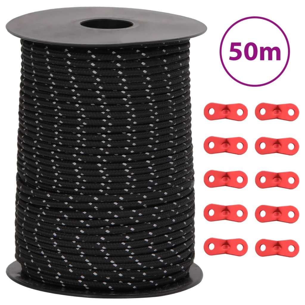 VidaXL Zelt-Abspannleine mit Reflektorstreifen und Spannern 50 m 3 mm