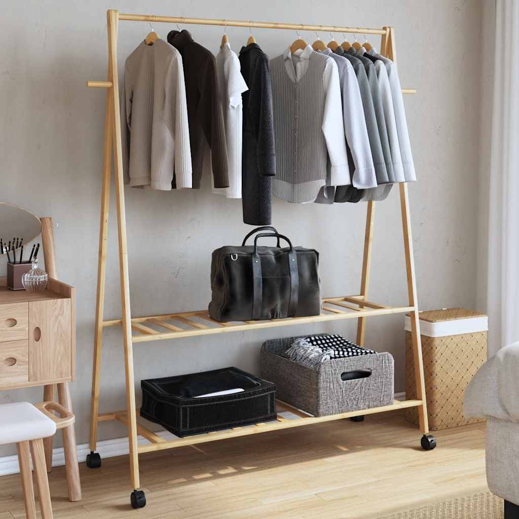 Vidaxx Kleiderständer mit Regalen und Rollen 132x45,5x155,5 cm Bambus