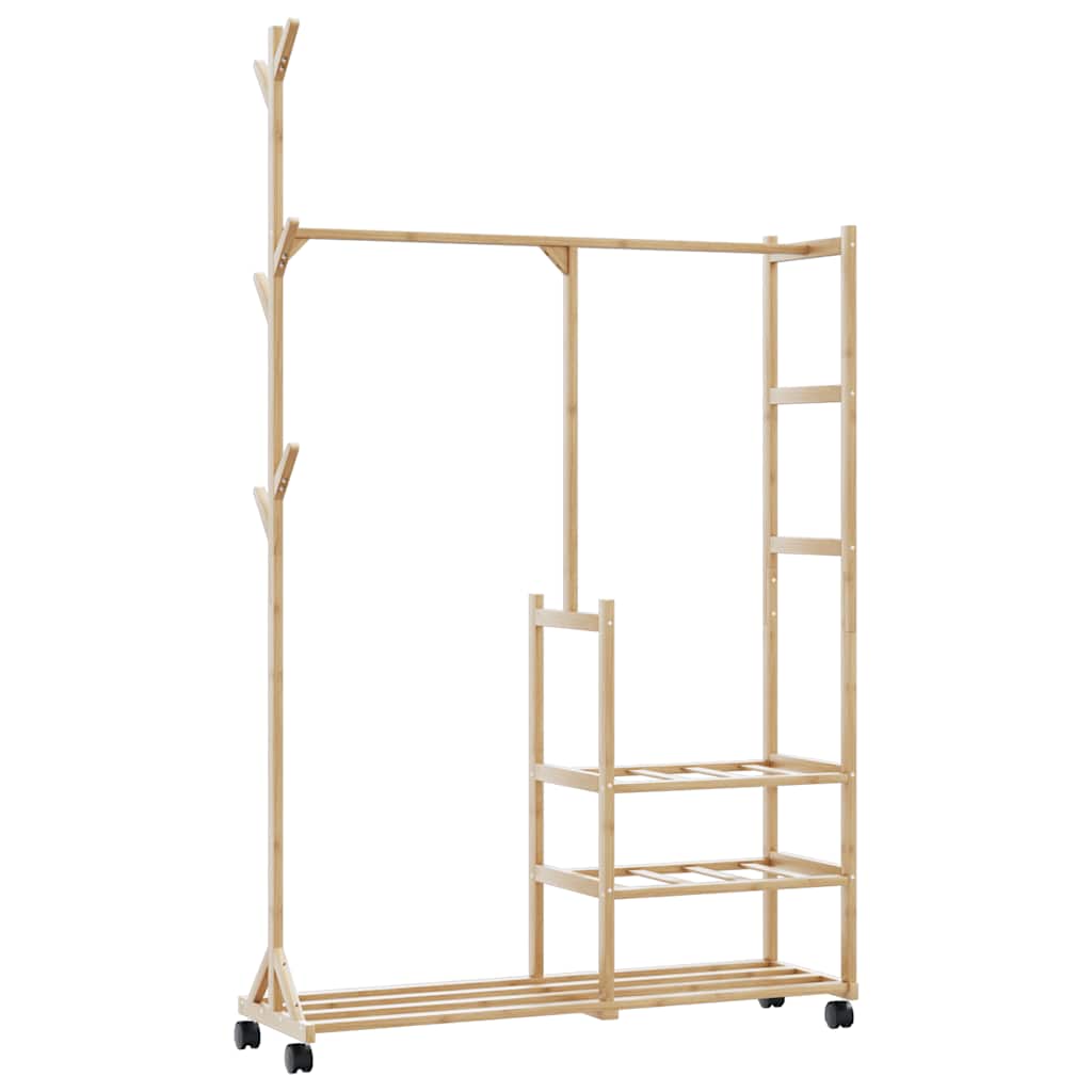 Vidaxx Kleiderständer mit Regalen und Rollen 100x38x175,5 cm Bambus