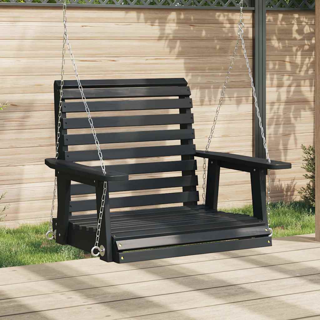 VidaXL Gartenschaukelstuhl mit Metallketten, massives Kiefernholz, schwarz