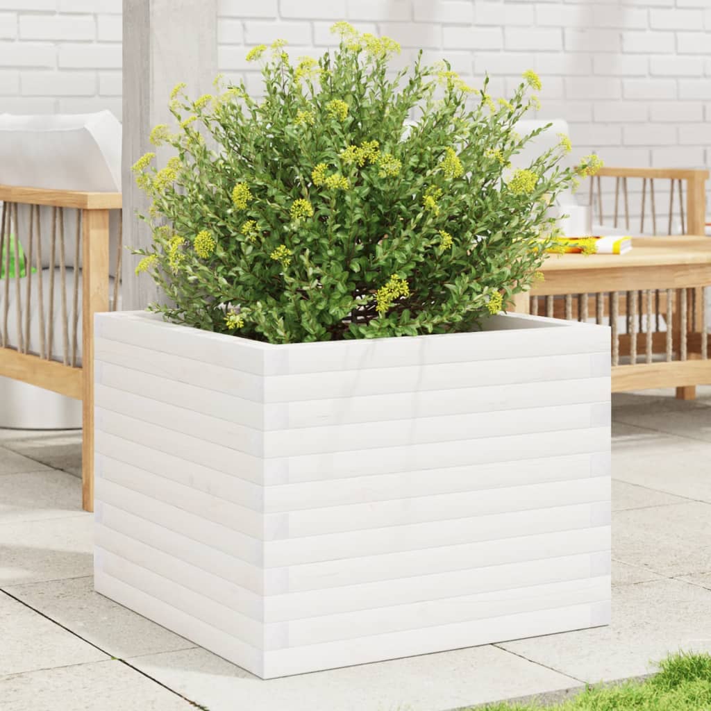 VidaXL Pflanzgefäß 60x60x46 cm massives Kiefernholz weiß