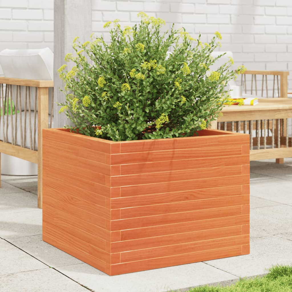 VidaXL Pflanzgefäß 60x60x46 cm massives Kiefernholz, braun gewaschen