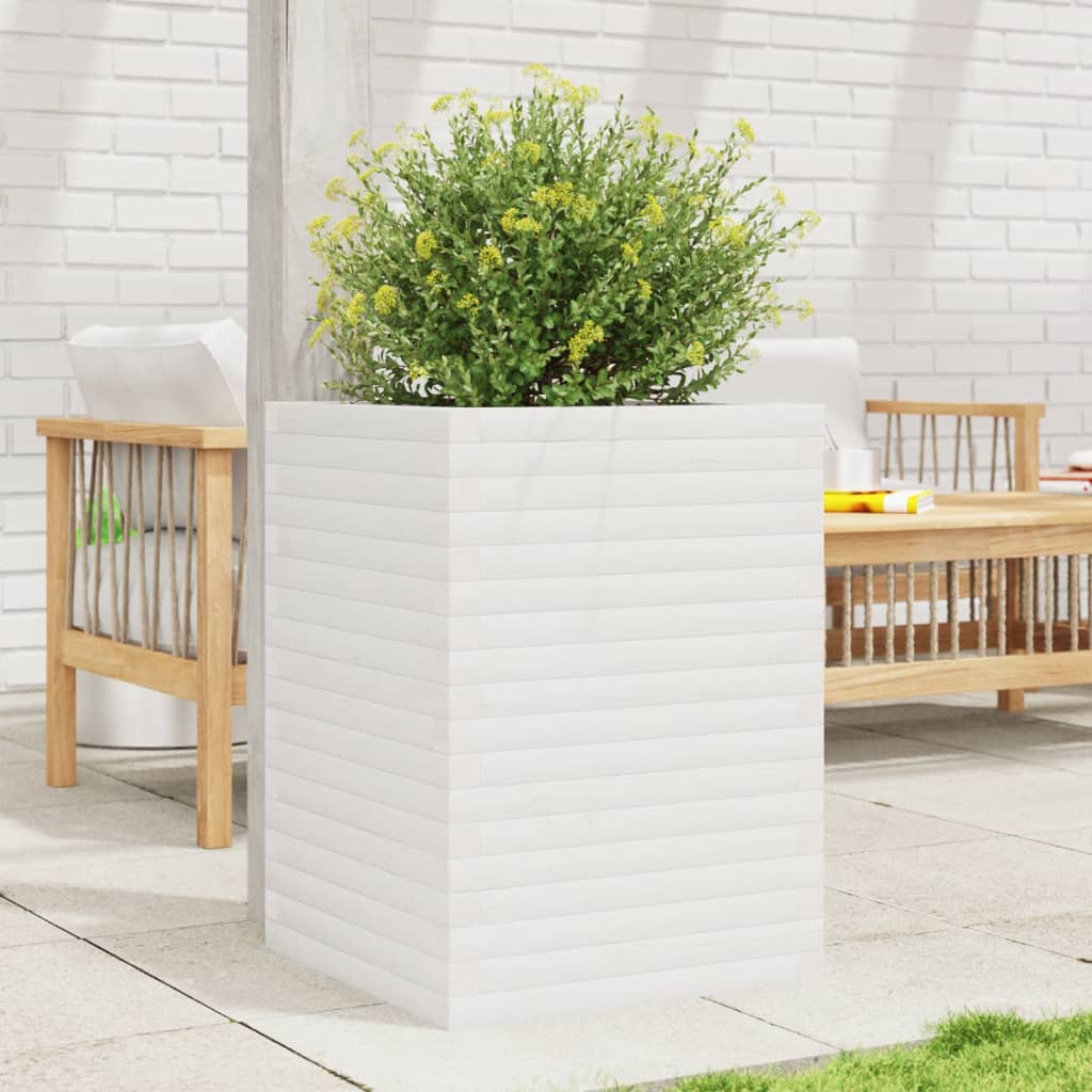 VidaXL Pflanzgefäß 50x50x68,5 cm massives Kiefernholz weiß