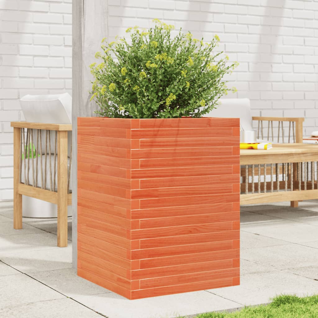 VidaXL Pflanzgefäß 50x50x68,5 cm massives Kiefernholz, braun gewaschen