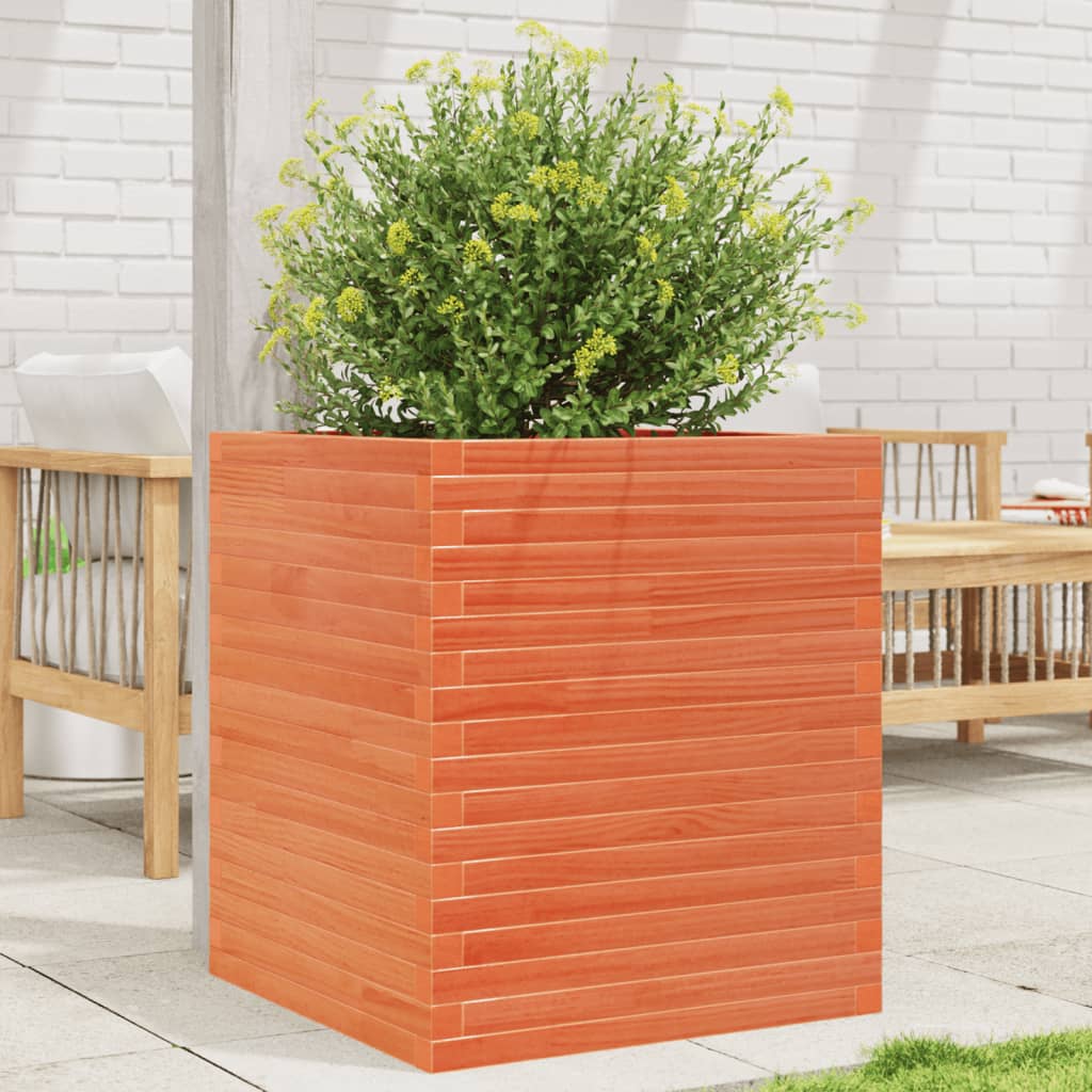 VidaXL Pflanzgefäß 60 x 60 x 68,5 cm, massives Kiefernholz, braun gewaschen