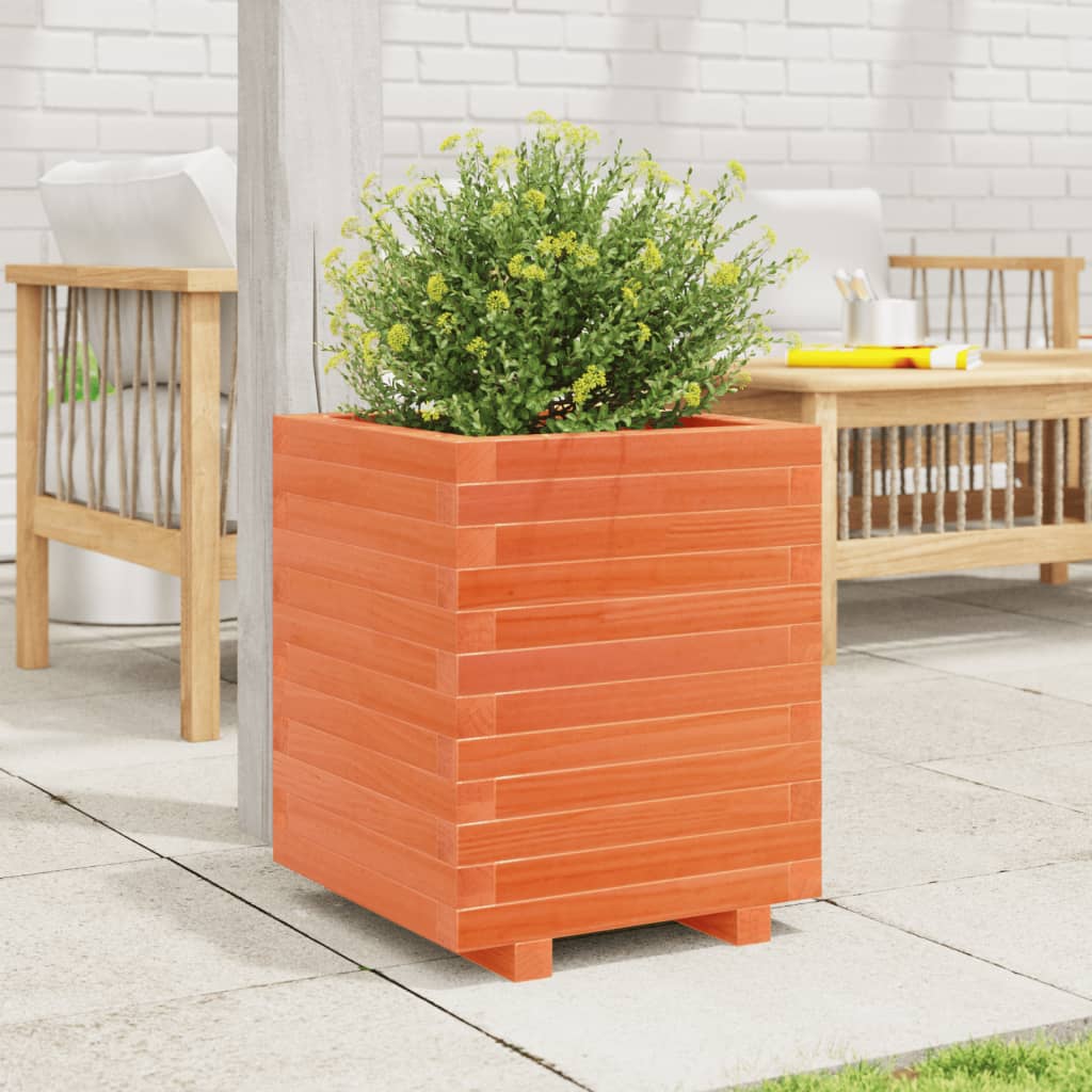 VidaXL Pflanzgefäß 40x40x49,5 cm massives Kiefernholz, braun gewaschen