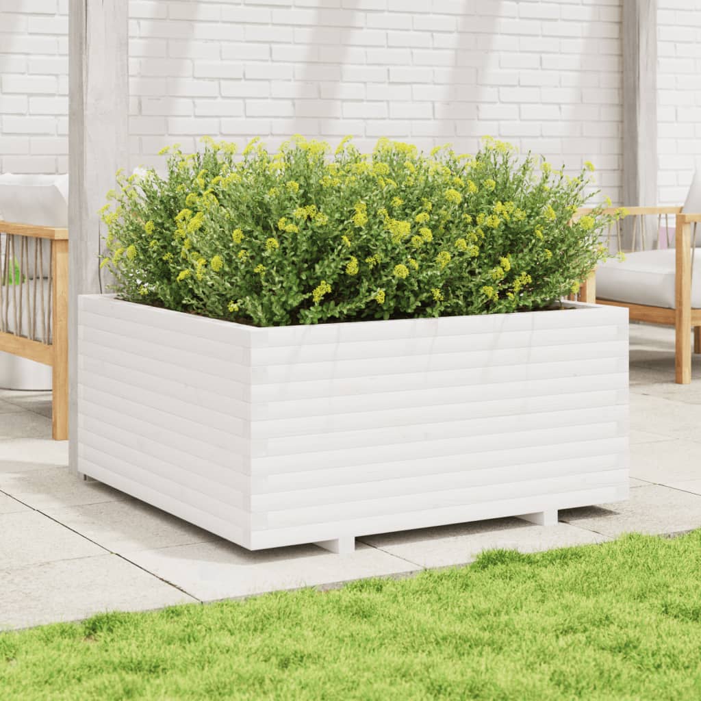 VidaXL Pflanzgefäß 100x100x49,5 cm massives Kiefernholz weiß