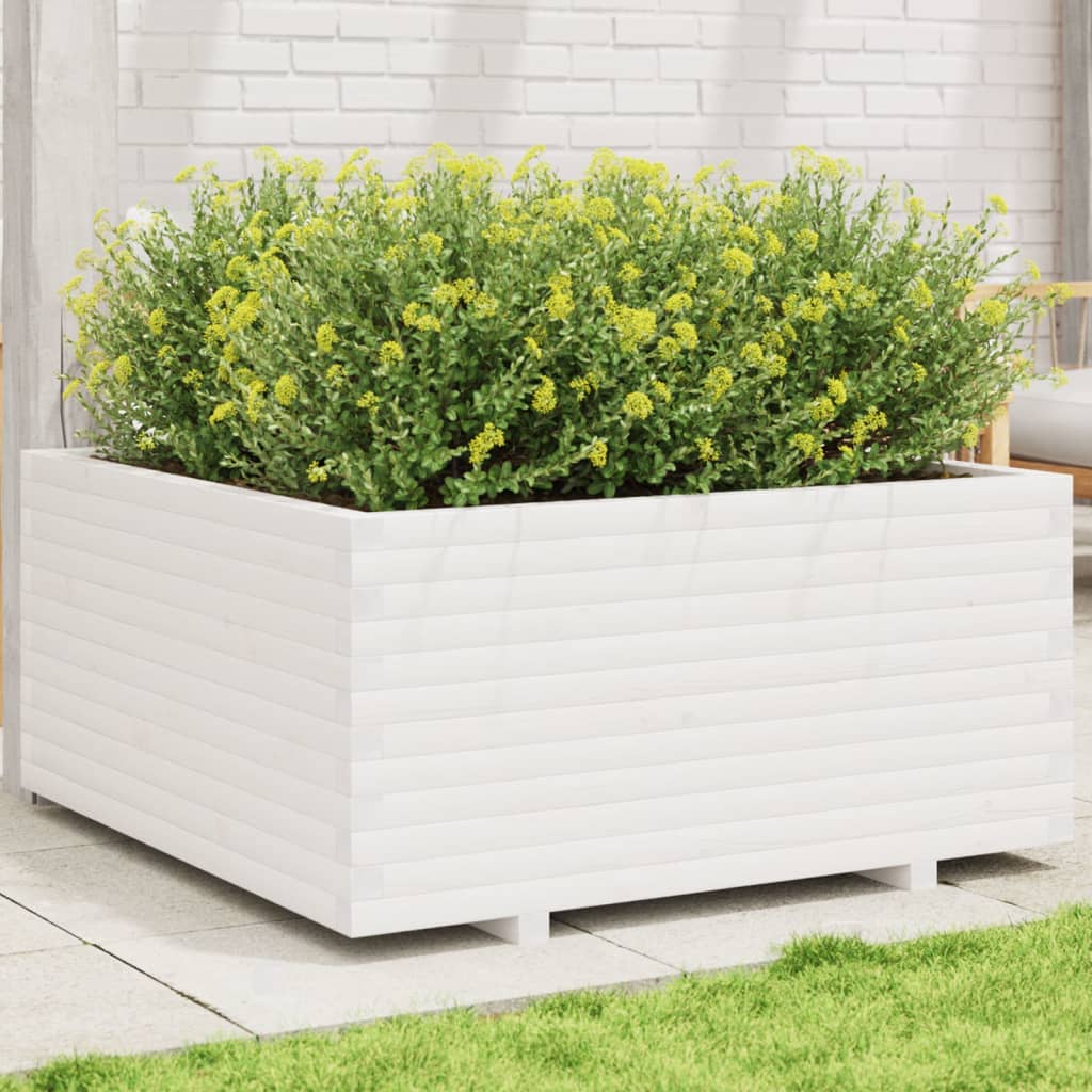 VidaXL Pflanzgefäß 100x100x49,5 cm massives Kiefernholz weiß