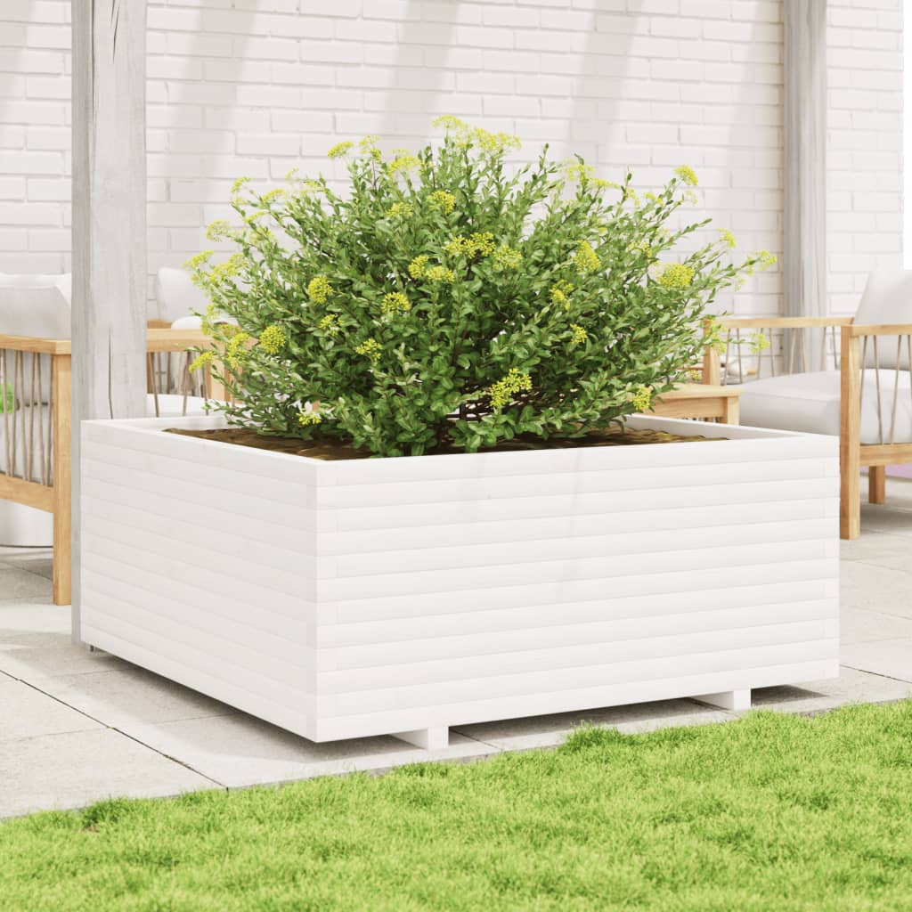 VidaXL Pflanzgefäß 110x110x49,5 cm massives Kiefernholz weiß