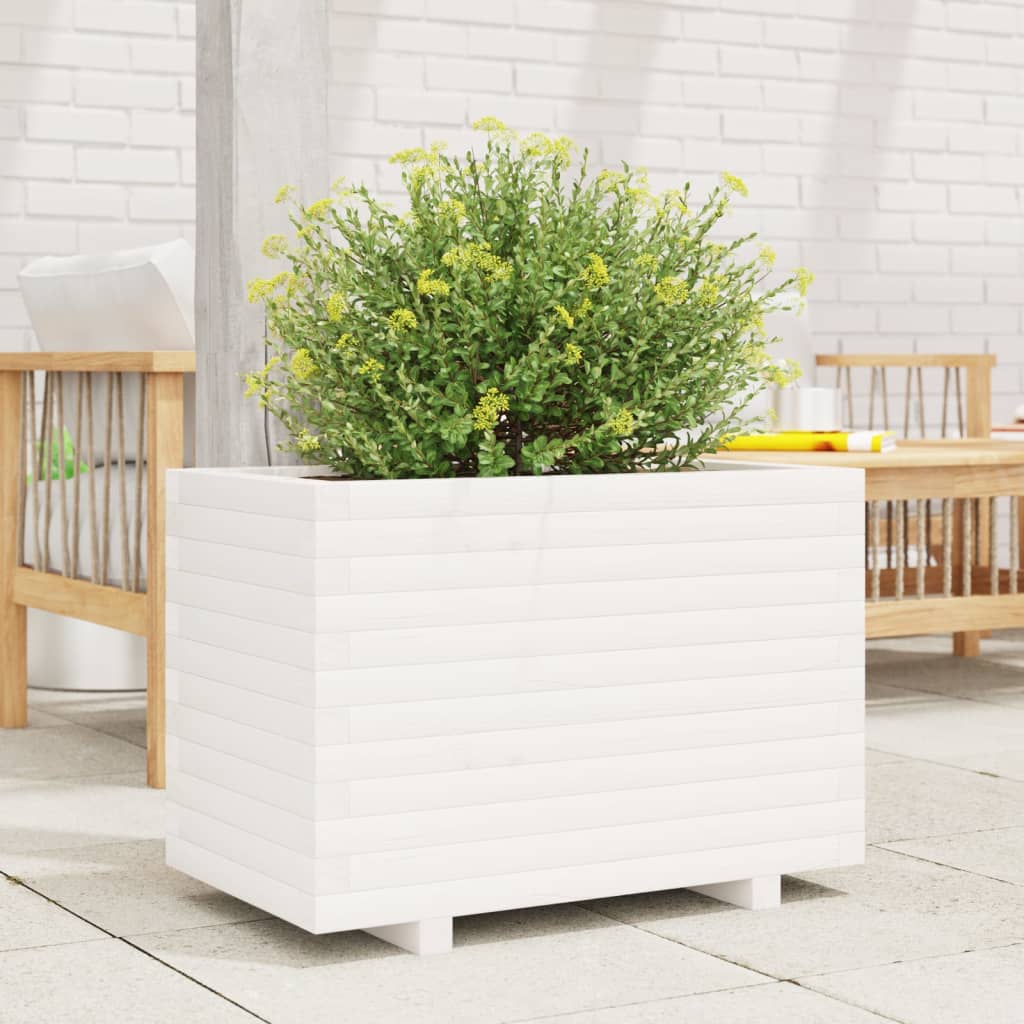 VidaXL Pflanzgefäß 70x40x49,5 cm massives Kiefernholz weiß