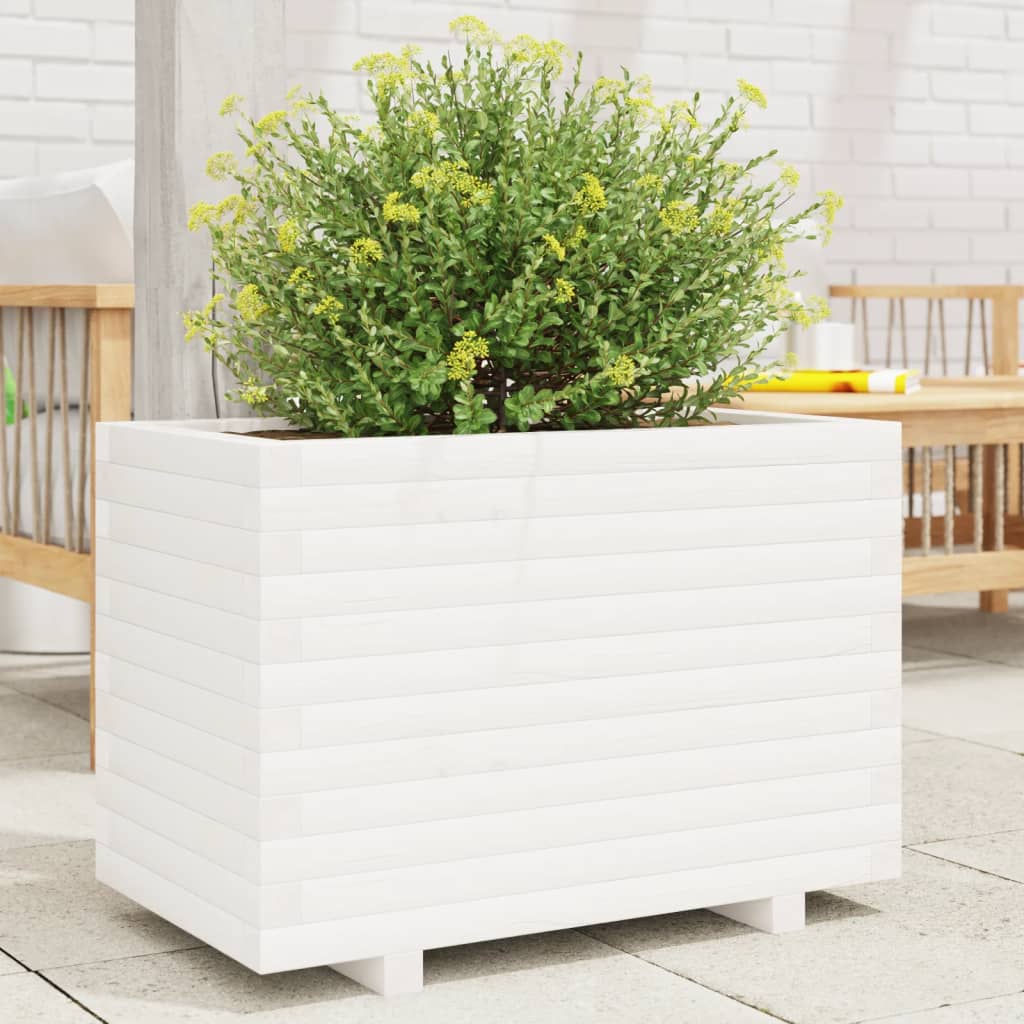 VidaXL Pflanzgefäß 70x40x49,5 cm massives Kiefernholz weiß