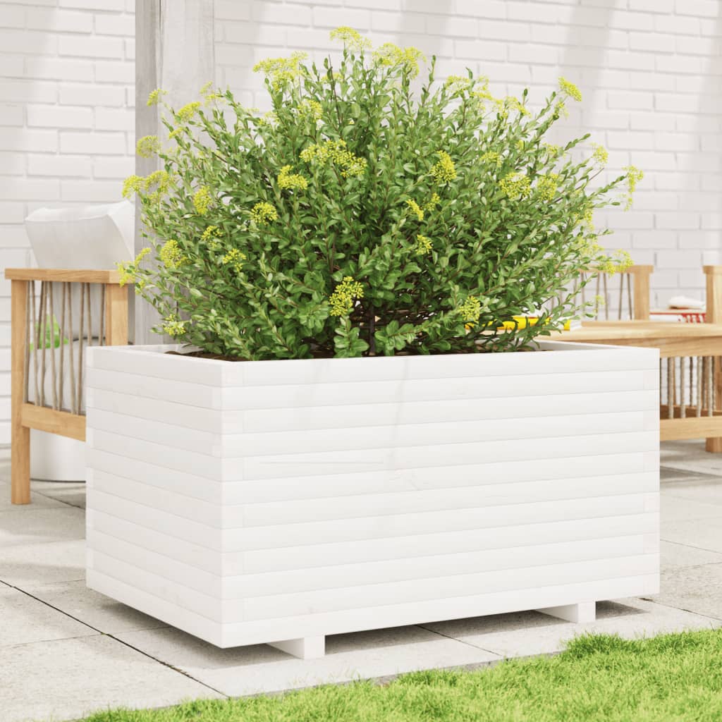 VidaXL Pflanzgefäß 90x60x49,5 cm massives Kiefernholz weiß