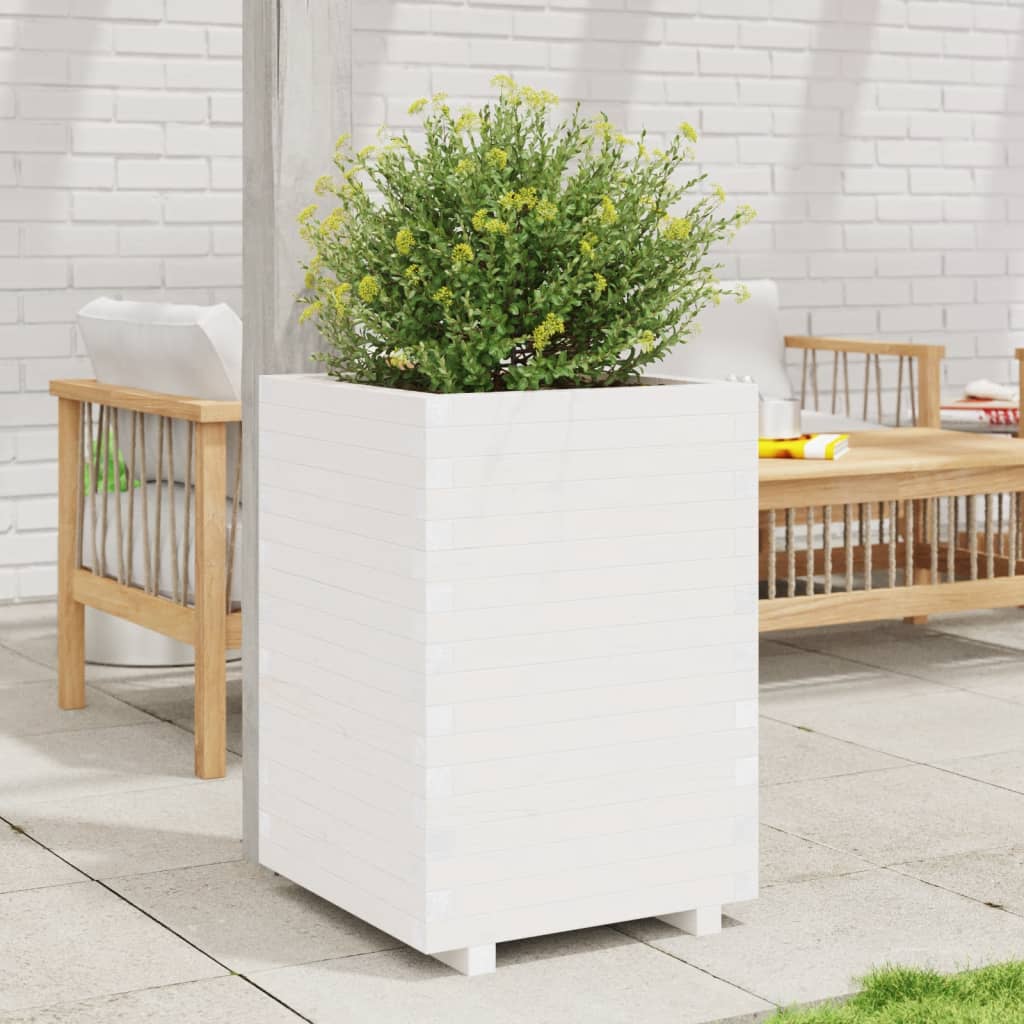 VidaXL Pflanzgefäß 50x50x72,5 cm massives Kiefernholz weiß