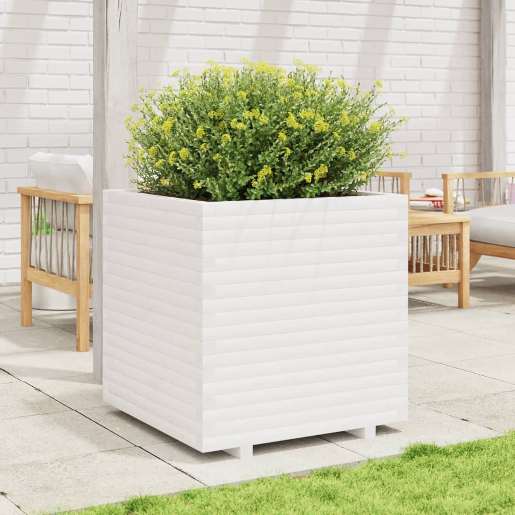 VidaXL Pflanzgefäß 70x70x72,5 cm massives Kiefernholz weiß