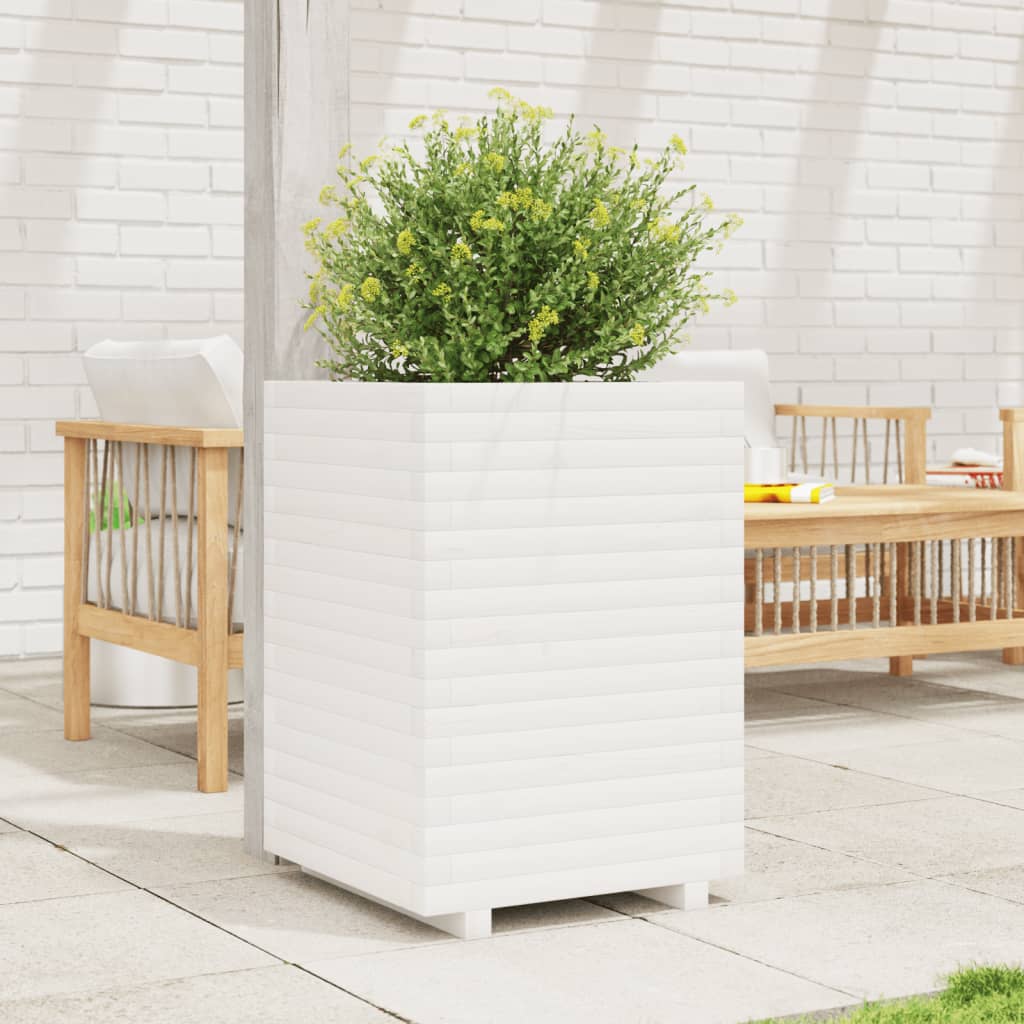 VidaXL Pflanzgefäß 50x50x72 cm massives Kiefernholz weiß