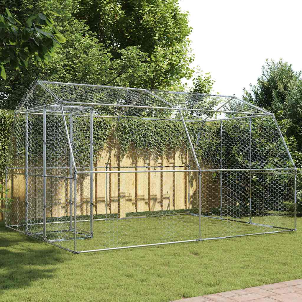 VidaXL Vogelkäfig mit Tür aus verzinktem Stahl silberfarben
