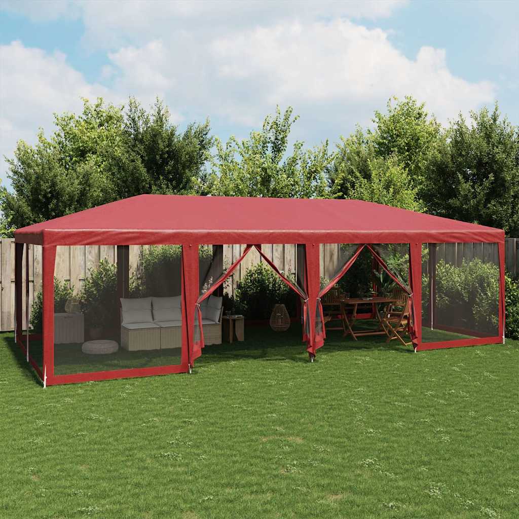 VidaXL Partyzelt mit 12 Mesh-Seitenwänden 8x4 m HDPE rot